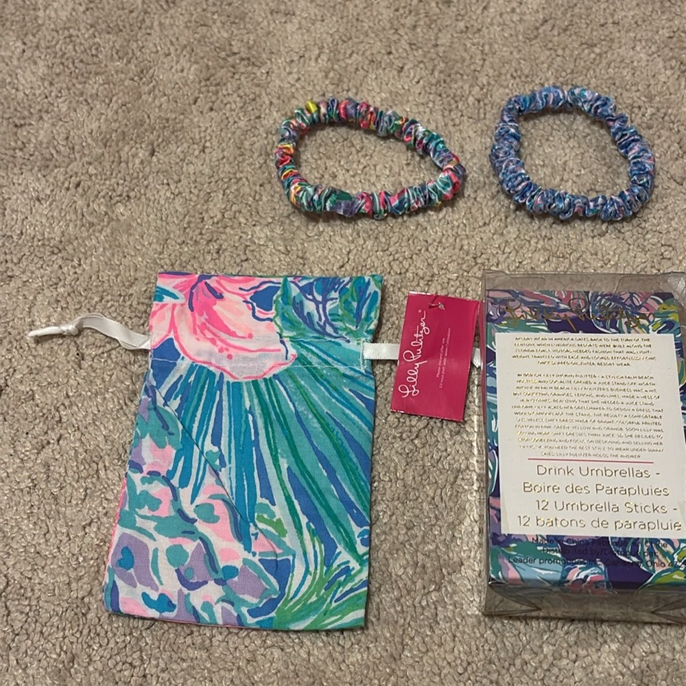✨FINAL HR TO BUY✨ Lilly Pulitzer Bundle Scrunchies Dust Bags Drink Umbrellas GWP - Picture 5 of 8